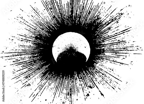 Celestial crescent moon with radiating grunge texture for poster design