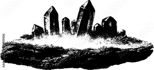 Black and white stencil of crystalline formation with textured detail for artistic design