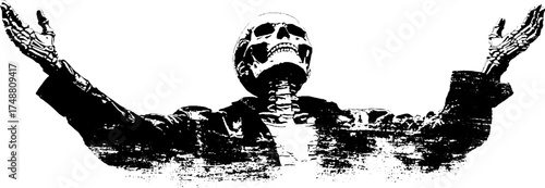 Dancing skeleton in black and white stencil art, perfect for halloween decor and posters