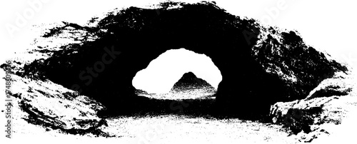 Mysterious cave entrance stencil art in black and white for design projects