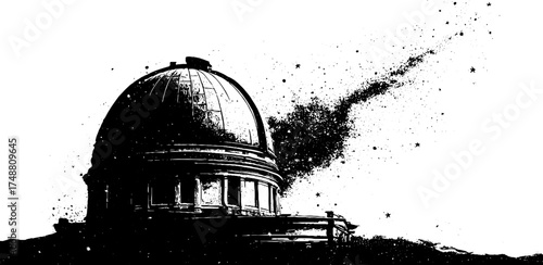 Celestial planetarium silhouette - vintage grunge stencil design for art prints and posters