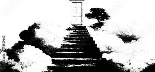 Surreal doorway in the clouds: a celestial journey of imagination and escape