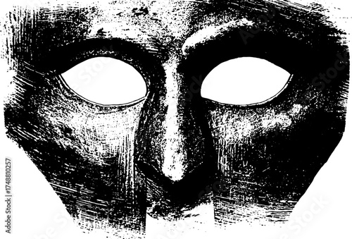 Gladiator mask silhouette in black and white stencil illustration for design