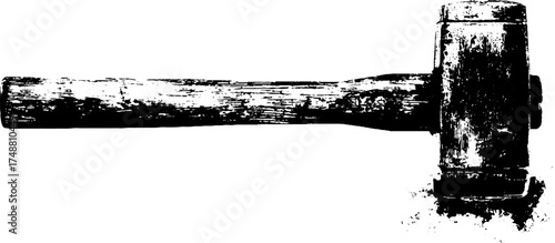 Grungy black and white hammer stencil illustration for industrial design