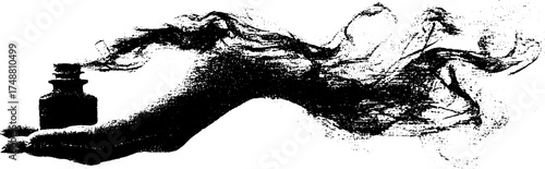 Mystical hand holding vial with smoke swirl design for posters and prints