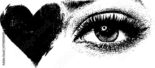 Black and white heart and eye stencil illustration for creative design