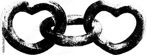 Grungy black and white heart link chain stencil design for urban art and decoration
