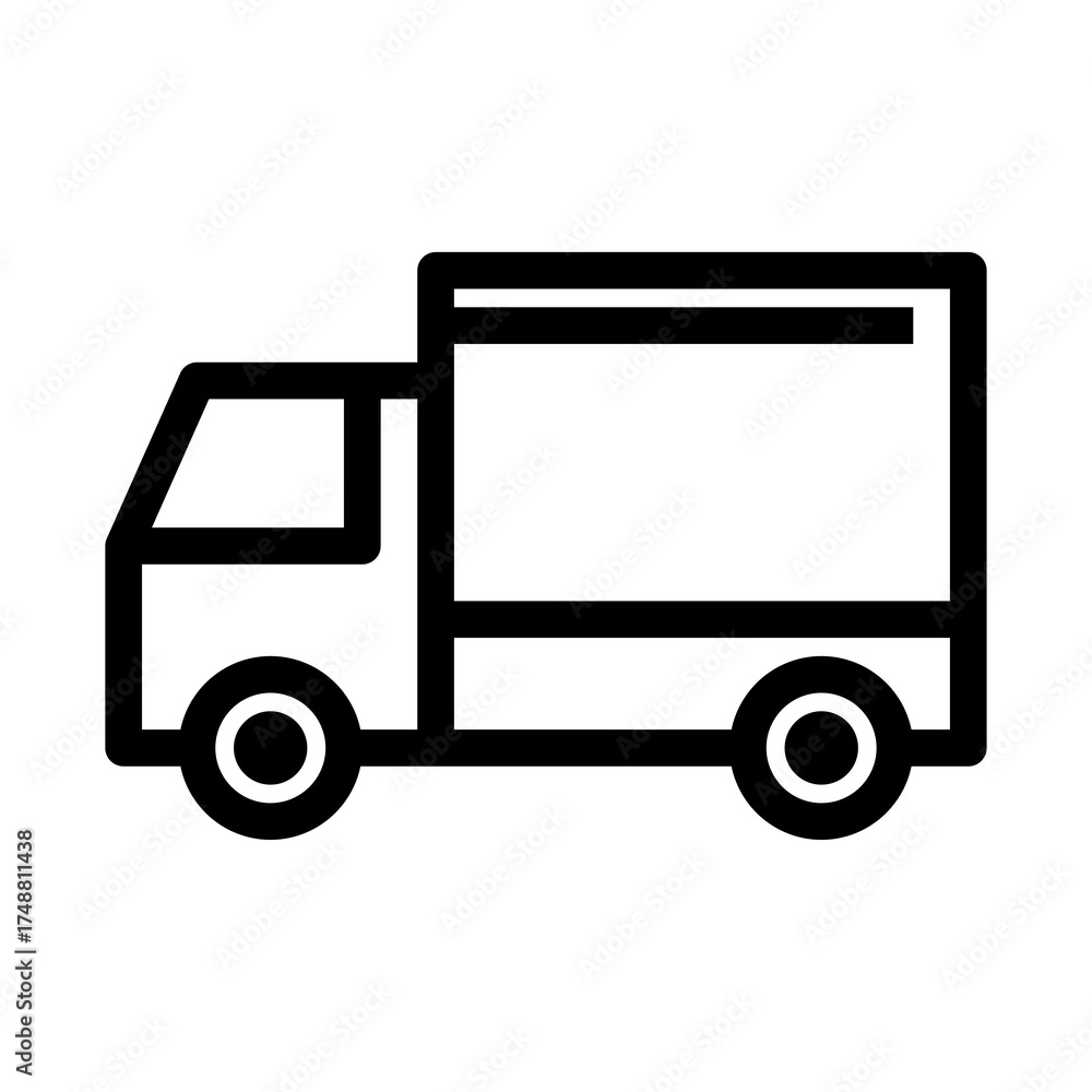 Fototapeta premium Simple Outline Of A Delivery Truck With A Box On A Transparent Background Minimalist Black And White Icon For Logistics And Transportation Services Clean Graphic Design With No Shadows Or Gradients