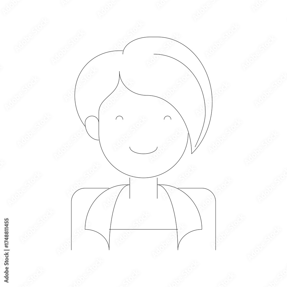 Fototapeta premium Simple Outline Portrait of a Person with Short Hair and Dotted Lines on a Transparent Background Simple Avatar Graphic Design Minimalist Style