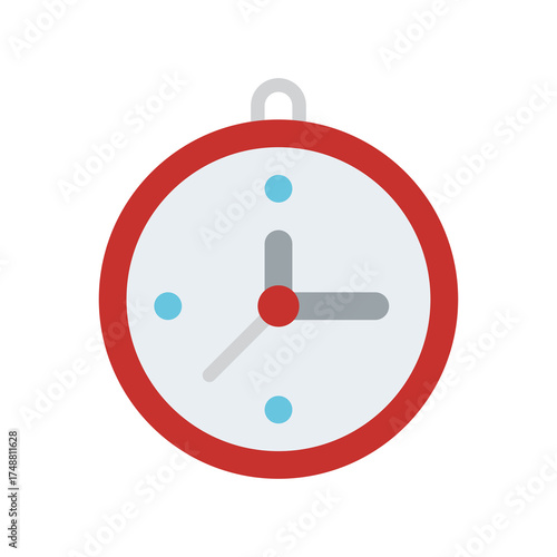 Simple Red Round Wall Clock With White Face Light Blue Dots And Gray Hour And Minute Hands Transparent Background