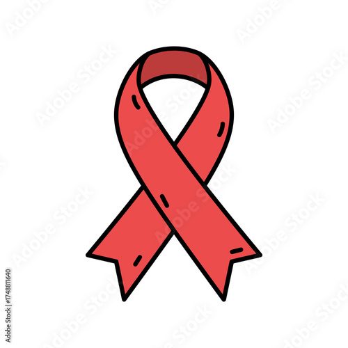 Simple Red Awareness Ribbon Symbol Isolated On Transparent Background And White Backdrop Symbolizing Support And Charity