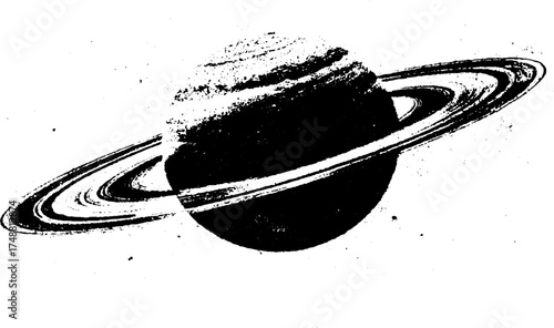 Celestial planet stencil art with circular rings for urban design and print