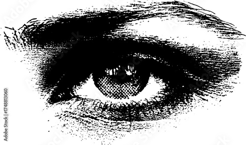 Abstract black and white eye stencil with grunge texture for artistic designs