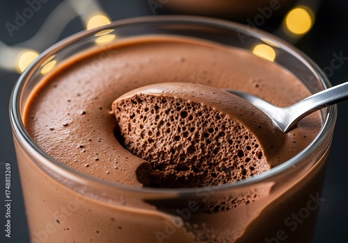 Delicious creamy chocolate mousse, presented with delicate lighting effects