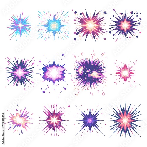 Pixel Art Explosion Set Magical Blast 18bit 16bit Isolated Retro RPG Video Game Asset Colletion