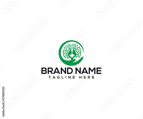 Eco-Friendly emblem in Action: A compelling emblem of environmental care, this image features a stylized green tree icon, with a hand cradling the earth, all set within a circular frame.
