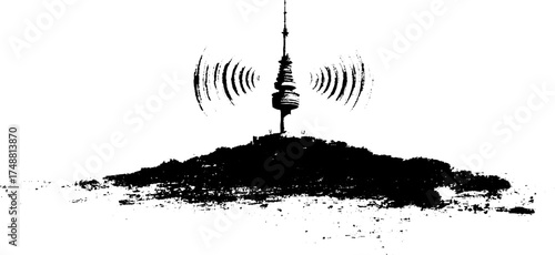 Black and white rooftop antenna stencil silhouette for urban design