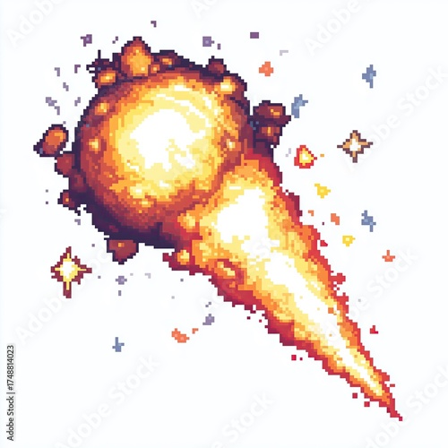 Pixel Art Explosion Magical Blast 18bit 16bit Isolated Retro RPG Video Game Asset 