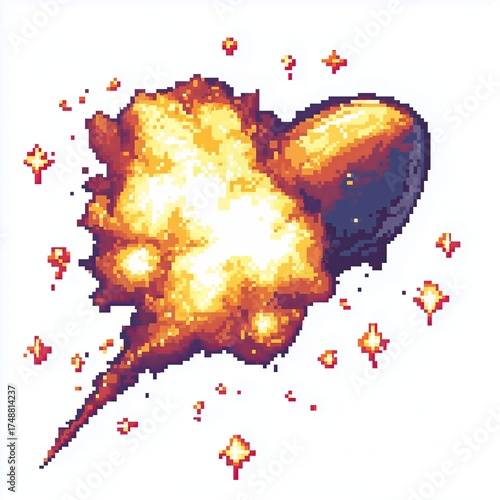 Pixel Art Explosion Magical Blast 18bit 16bit Isolated Retro RPG Video Game Asset 