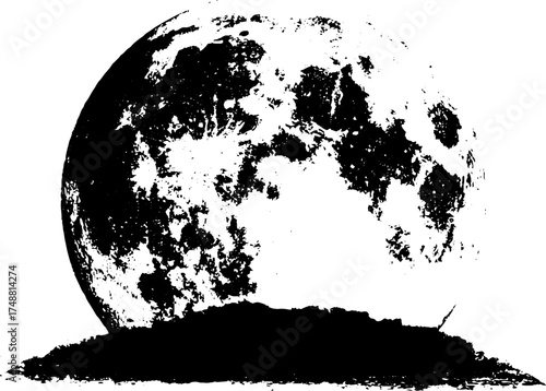 Black and white celestial moon shadow silhouette for artistic design