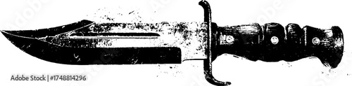 Black and white stencil illustration of sharp survival knife for outdoor adventure design