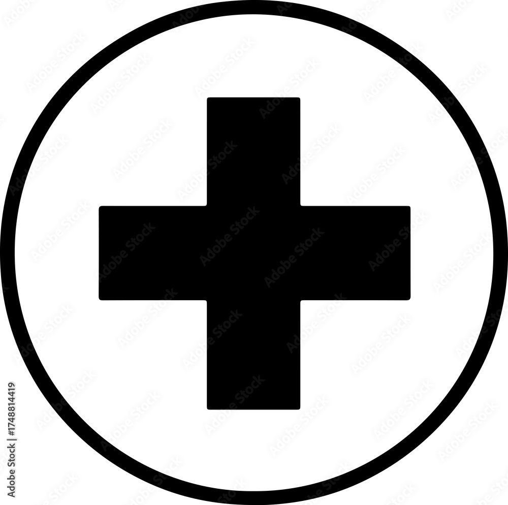 Obraz premium Hospital cross sign vector, minimal black and white symbol 