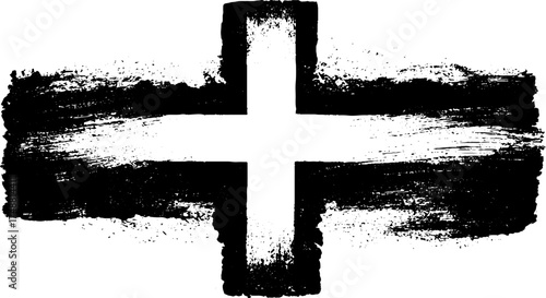 Grungy black and white cross in stencil design for spiritual and artistic concepts