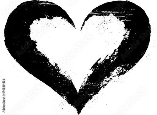 Grungy black and white heart stencil illustration for artistic design