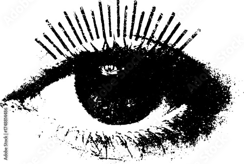 Black and white stencil illustration of a single all-seeing eye design for mystical art