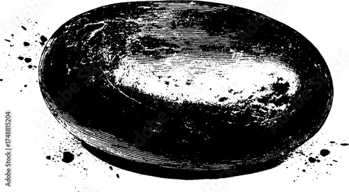 Black and white stencil illustration of smooth ritual stone for spiritual and artistic design