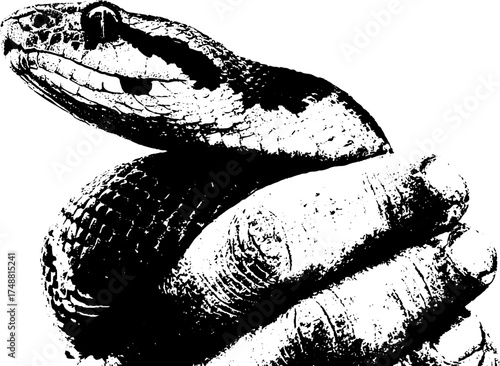 Black and white snake coiled in hand stencil art for urban design