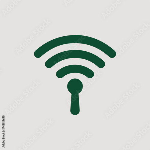 Modern flat design icon of a wi-fi signal broadcast with a key shape at the base vector