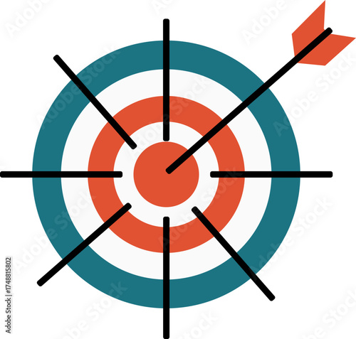 Flat design icon of teamwork target and arrow showing goal achievement and success vector