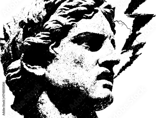 Black and white stencil art of bolt statue silhouette for urban design