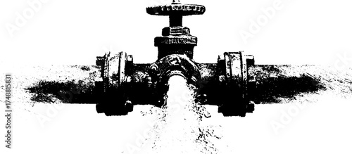 Black and white steam valve silhouette with textured release in urban setting