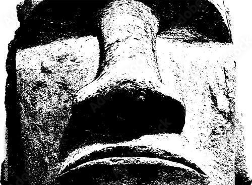 Ancient stone idol black and white stencil illustration for cultural design