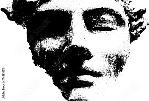 Black and white theatrical mask stencil illustration for artistic design