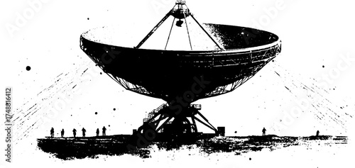Celestial communication: black and white stencil art of a transmission antenna