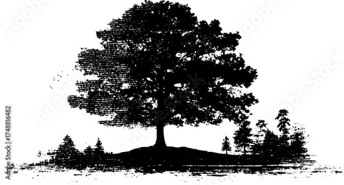 Monochrome tree silhouette stencil illustration for nature-inspired design