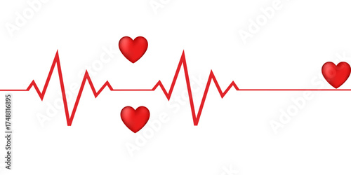 Red heartbeat line icon. Pulse trace, ECG or EKG Cardio graph symbol for Health, Medical cardiology analysis. Stroke heart diagram, cardiogram. Vector