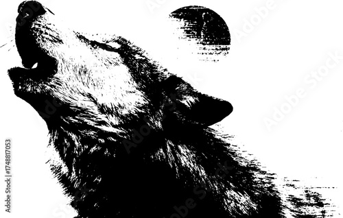 Celestial wolf howling stencil art silhouette for urban design