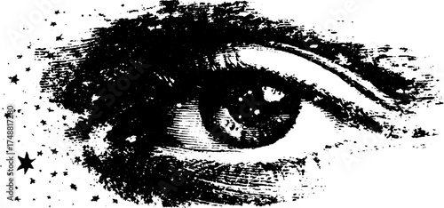 Mystical all seeing eye in black and white stencil design for prints and posters