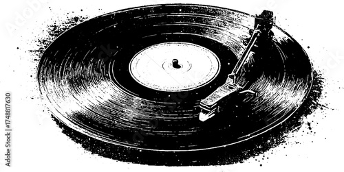 Black and white astronomical disc stencil illustration for vintage design
