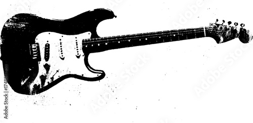 Black and white stencil illustration of electric guitar for music poster design
