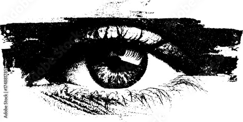 Abstract black and white eye stencil art with grunge texture for creative design