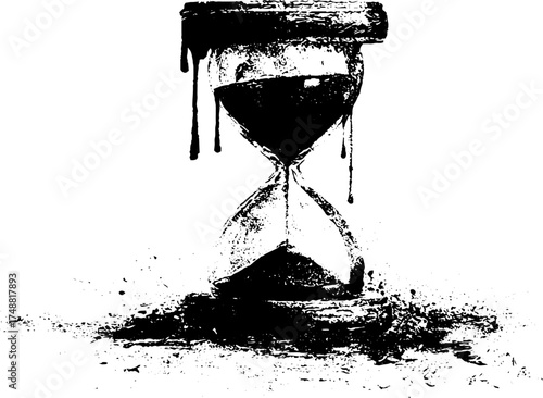 Grunge black and white hourglass silhouette with dripping ink for vintage design