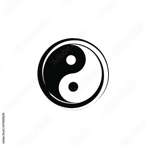 A black and white yin yang symbol, representing harmony and balance, with a circular design on a clean white background.