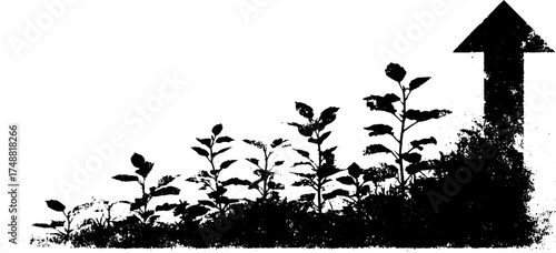 Growth concept with antenna shaped leaves in black and white stencil design