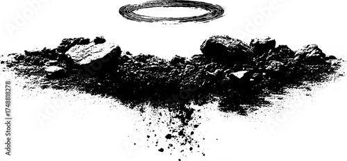 Celestial ashes falling from circle silhouette - grunge ink design for urban art