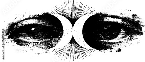 Celestial crossed crescent moon with eyes illustration for posters